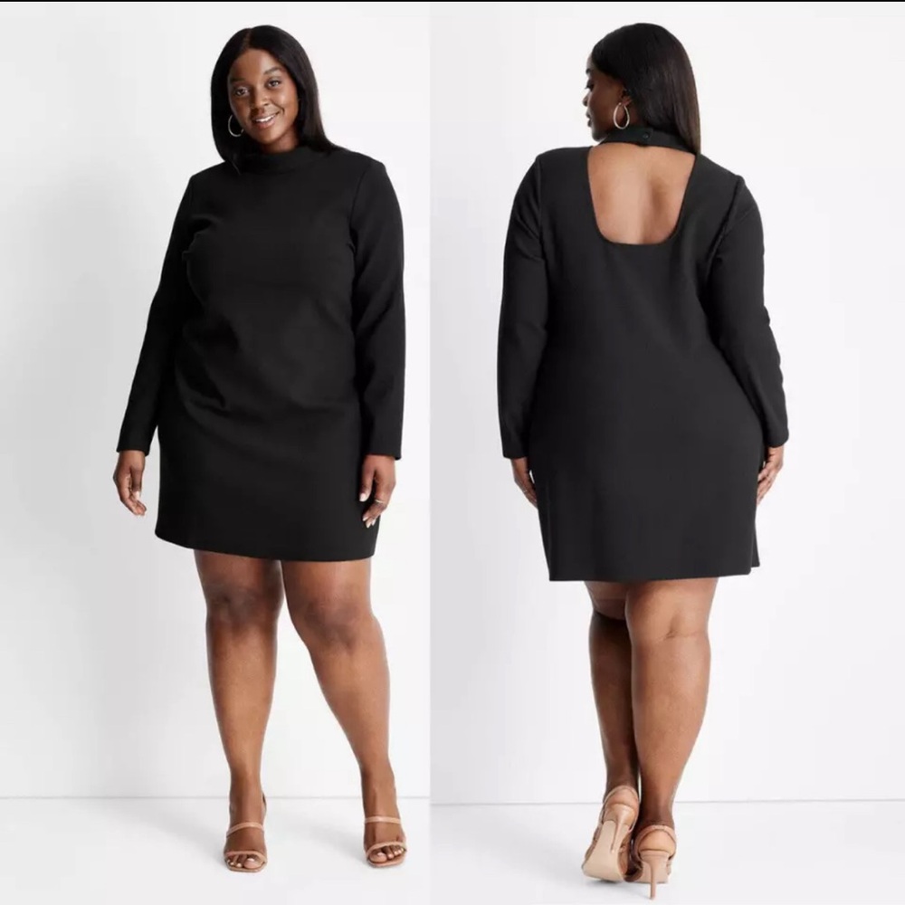 - Future Collective mock neck open back mini dress